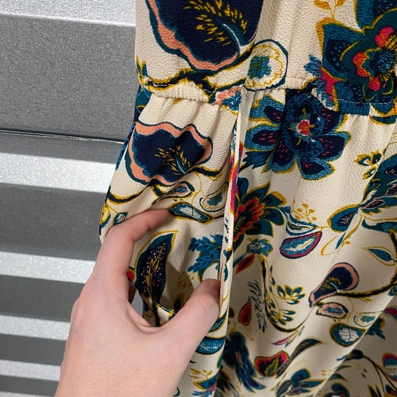 A New Day Floral Mini‎ Dress XL Ruffled Elastic Waist Pockets Lined Multi Color - Picture 3 of 7